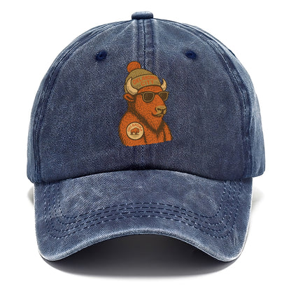 Oklahoma Buffalo wearing Oklahoma City beanie with pom pom and wayfarer sunglasses - Classic Cap - Twilight Navy(Blue)