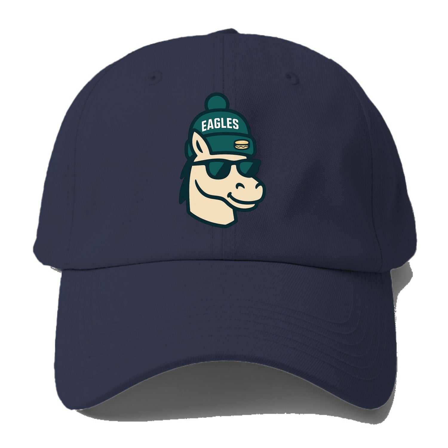 Philadelphia Horse wearing Eagles beanie with cheesesteak patch and wayfarer - Baseball Cap - Twilight Navy(Blue)