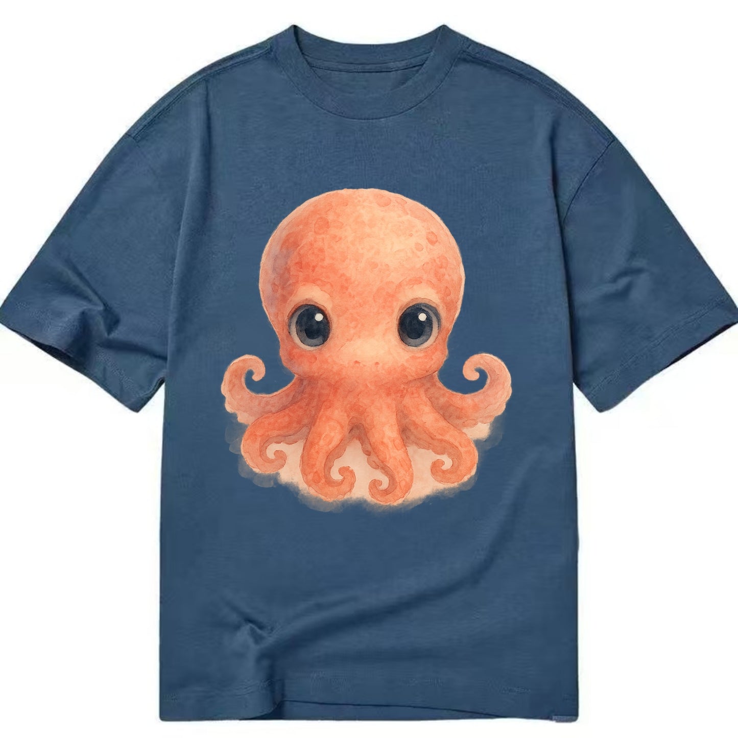 Baby Octopus - red-orange, eight tiny tentacles curled, large intelligent eyes, - Classic T-shirt - Twilight Navy(Blue)