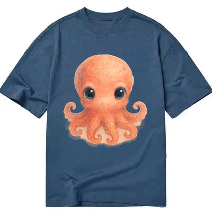 Baby Octopus - red-orange, eight tiny tentacles curled, large intelligent eyes, - Classic T-shirt - Twilight Navy(Blue)