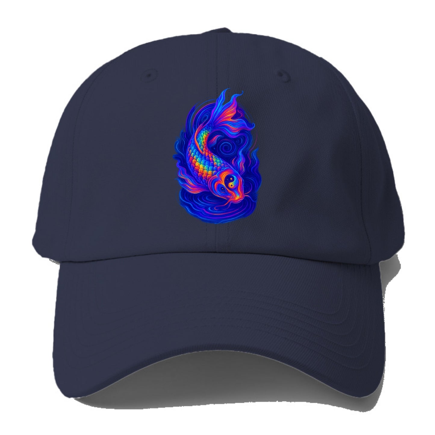 Sacred koi with scales reflecting rainbow prisms, yin-yang patterns in cosmic - Baseball Cap - Twilight Navy(Blue)