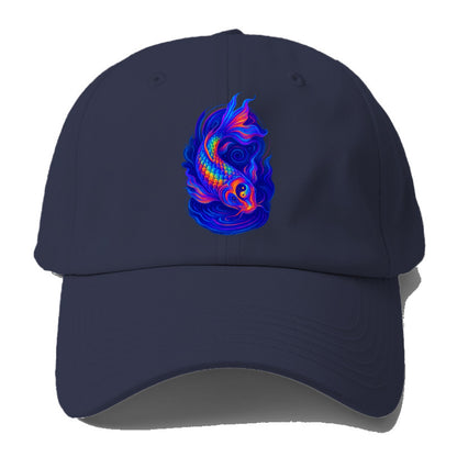 Sacred koi with scales reflecting rainbow prisms, yin-yang patterns in cosmic - Baseball Cap - Twilight Navy(Blue)