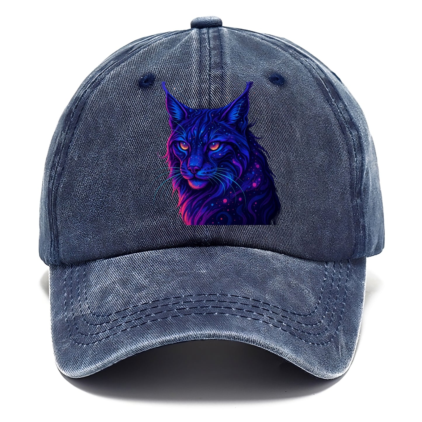 Stealthy lynx with ear tufts forming constellation patterns, nebula spots across the - Classic Cap - Twilight Navy(Blue)