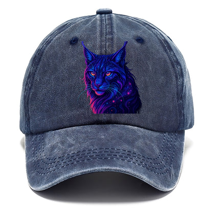 Stealthy lynx with ear tufts forming constellation patterns, nebula spots across the - Classic Cap - Twilight Navy(Blue)