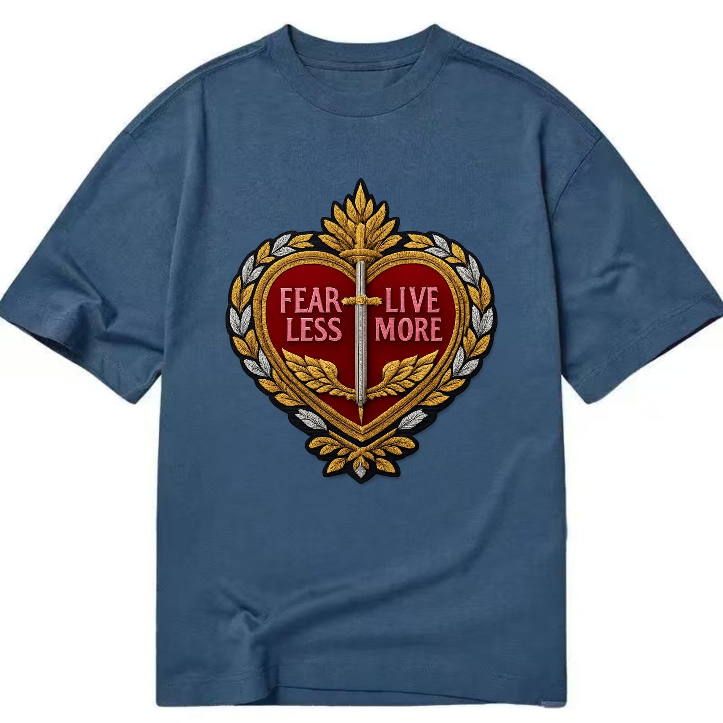 FEAR LESS LIVE MORE - heart with text in red , courage - Classic T-shirt - Twilight Navy(Blue)