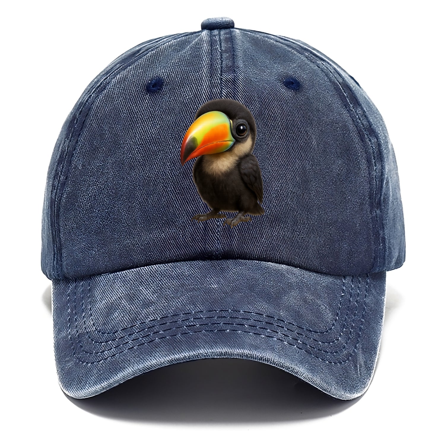 Baby Toucan - oversized colorful beak, black feathers, bright eyes, front-facing, - Classic Cap - Twilight Navy(Blue)