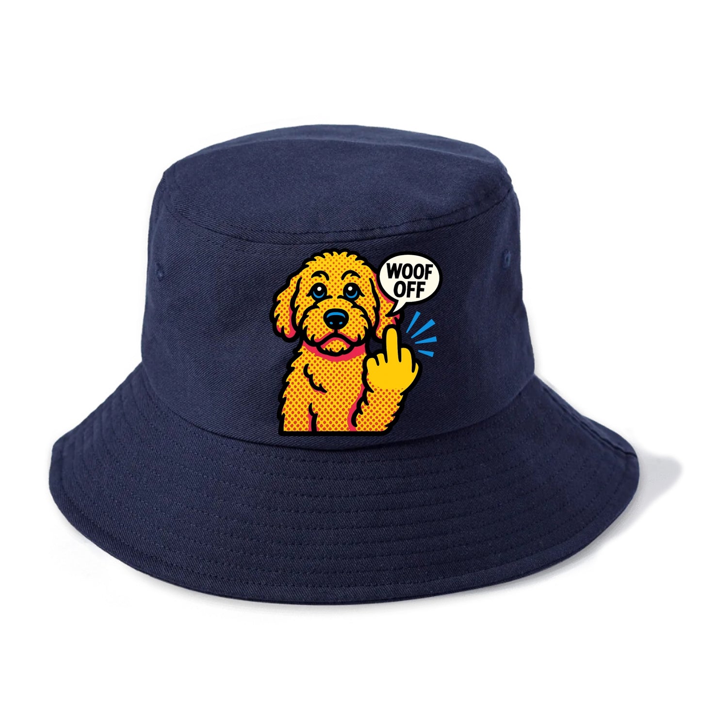Goldendoodle with teddy bear face and curly golden coat, friendly paw flipping off - Bucket Hat - Twilight Navy(Blue)