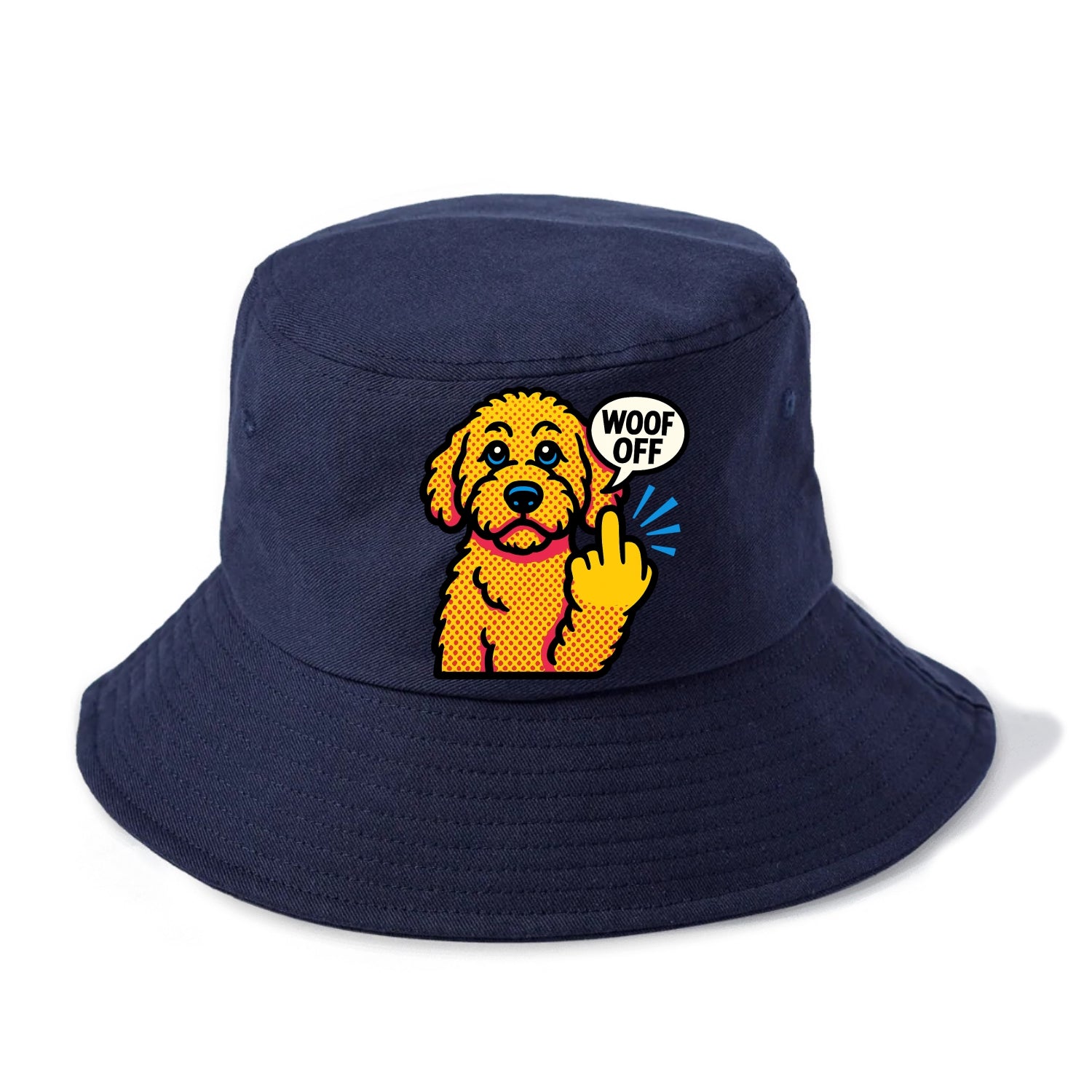 Goldendoodle with teddy bear face and curly golden coat, friendly paw flipping off - Bucket Hat - Twilight Navy(Blue)