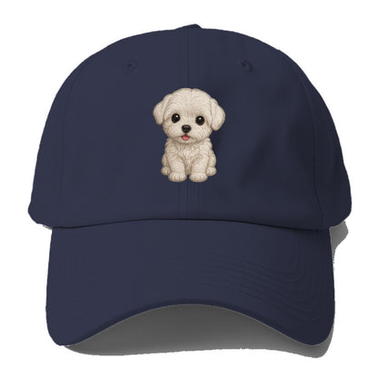 Baby Maltese Puppy - pure white silky coat, black button eyes, tiny nose, - Baseball Cap - Twilight Navy(Blue)