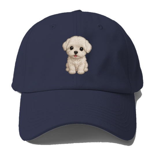 Baby Maltese Puppy - pure white silky coat, black button eyes, tiny nose, - Baseball Cap - Twilight Navy(Blue)