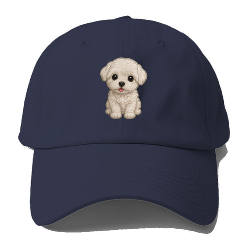 Baby Maltese Puppy - pure white silky coat, black button eyes, tiny nose, - Baseball Cap