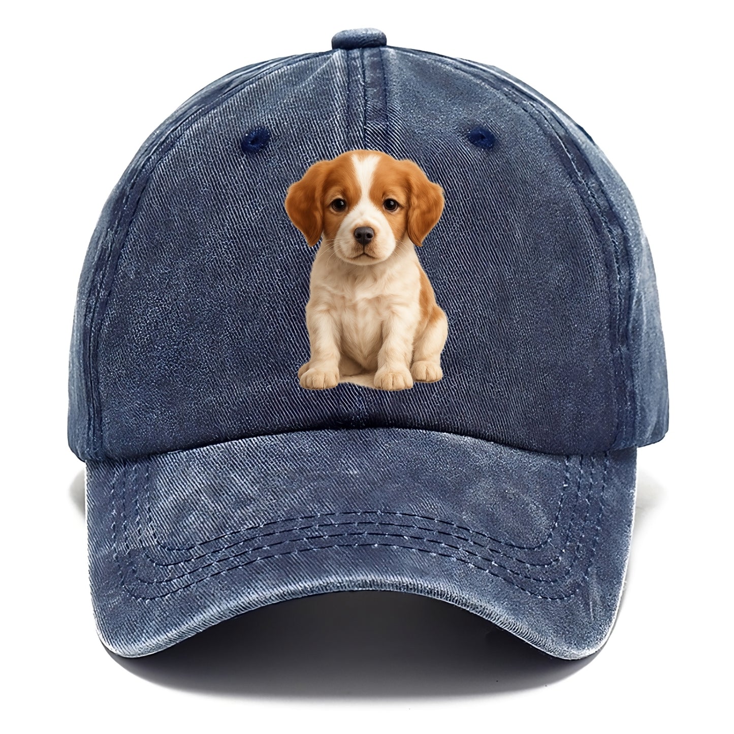 Baby Brittany Puppy - orange and white, compact, bright eyes, feathered, - Classic Cap - Twilight Navy(Blue)