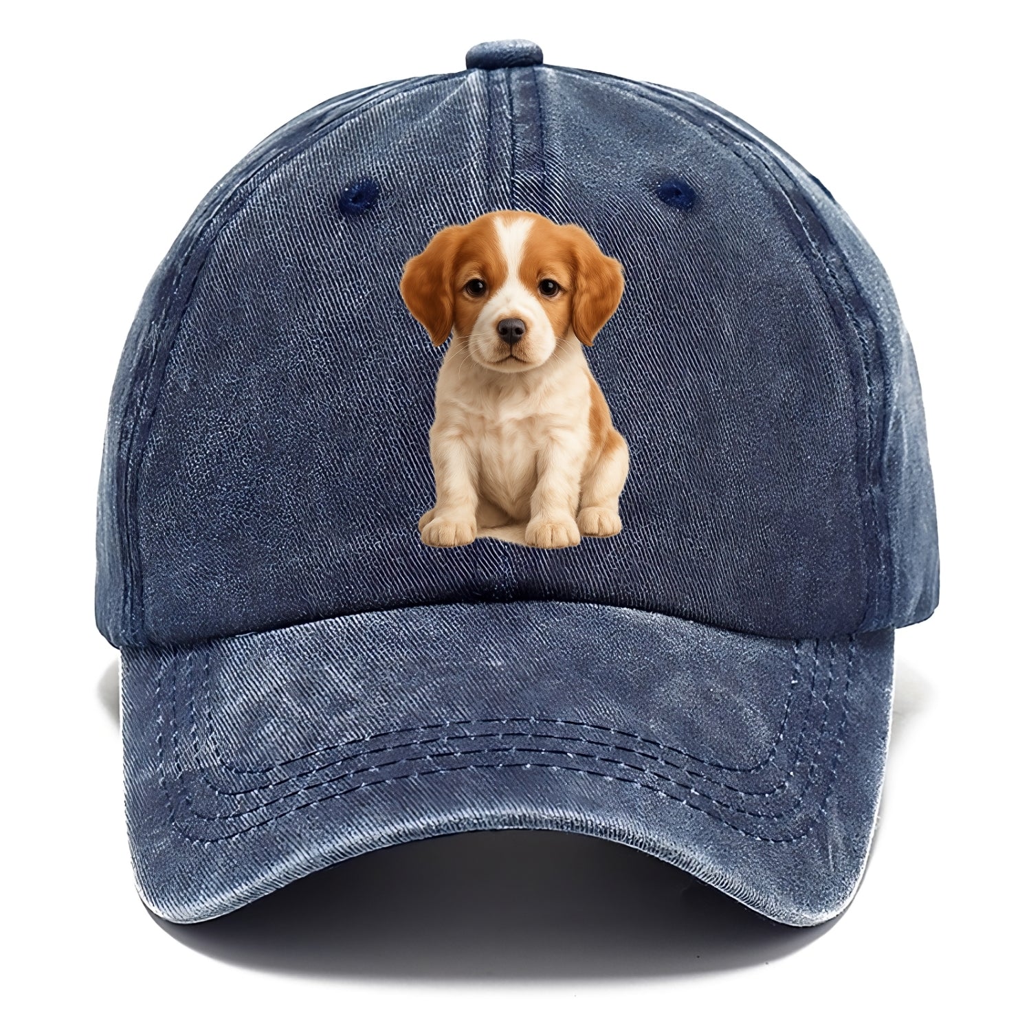 Baby Brittany Puppy - orange and white, compact, bright eyes, feathered, - Classic Cap - Twilight Navy(Blue)