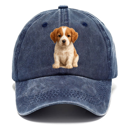 Baby Brittany Puppy - orange and white, compact, bright eyes, feathered, - Classic Cap - Twilight Navy(Blue)