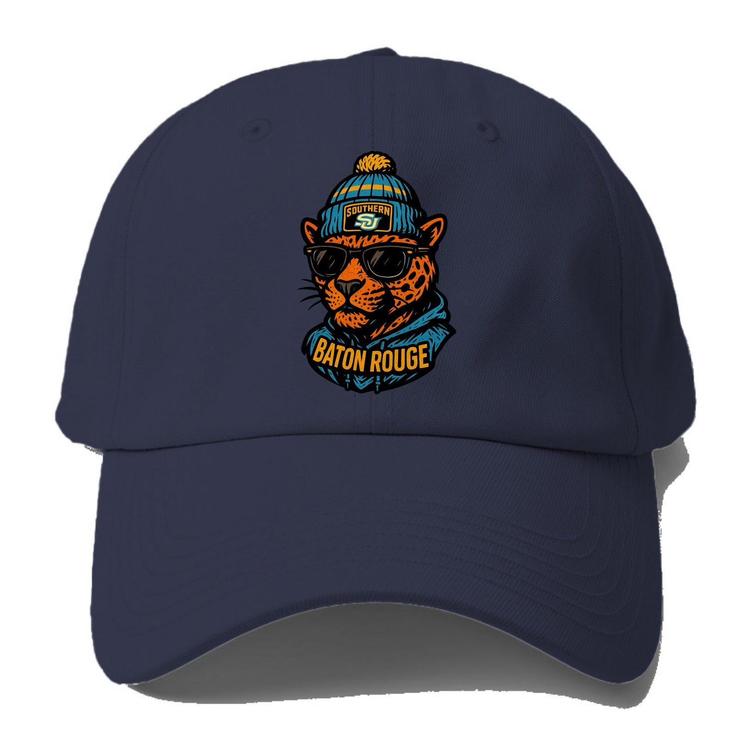 Baton Rouge Jaguar wearing Southern beanie with SU patch - Baseball Cap - Twilight Navy(Blue)