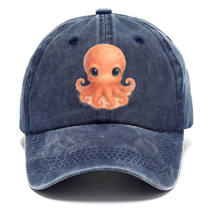 Baby Octopus - red-orange, eight tiny tentacles curled, large intelligent eyes, - Classic Cap - Twilight Navy(Blue)