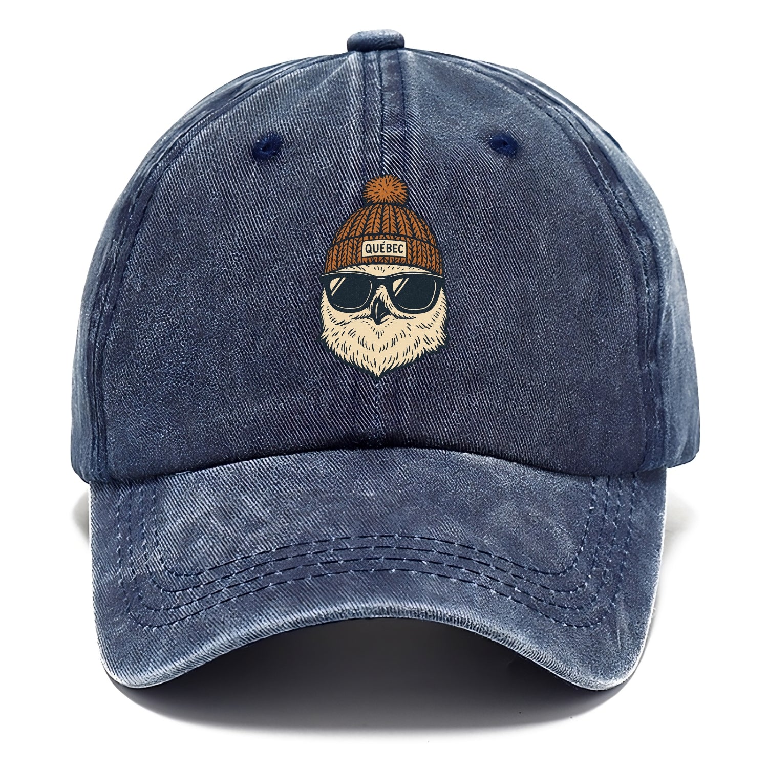 Quebec City Snowy Owl wearing Quebec beanie with pom pom and wayfarer sunglasses - Classic Cap - Twilight Navy(Blue)