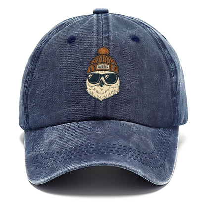 Quebec City Snowy Owl wearing Quebec beanie with pom pom and wayfarer sunglasses - Classic Cap - Twilight Navy(Blue)