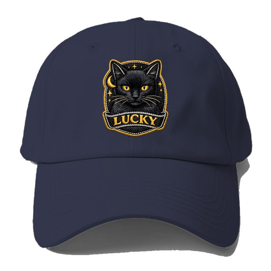 BLACK CAT LUCKY - sleek black cat with gold eyes in black , mysterious - Baseball Cap For Big Heads - Twilight Navy(Blue)