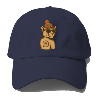 San Jose Mountain Lion wearing San Jose beanie with pom pom and - Baseball Cap For Big Heads - Twilight Navy(Blue)