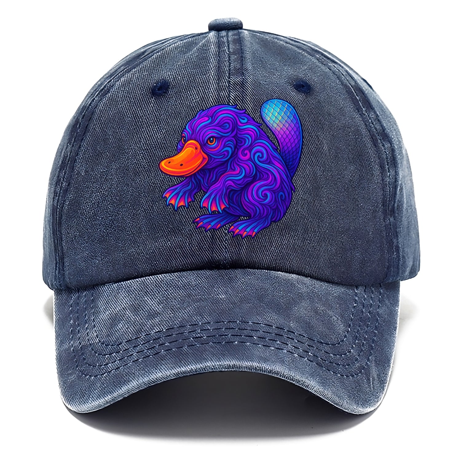Quirky platypus with bill glowing in neon orange, beaver tail with holographic - Classic Cap - Twilight Navy(Blue)
