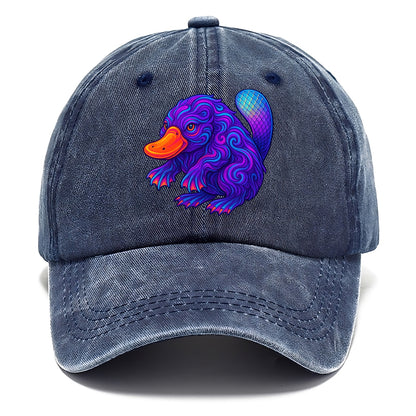 Quirky platypus with bill glowing in neon orange, beaver tail with holographic - Classic Cap - Twilight Navy(Blue)