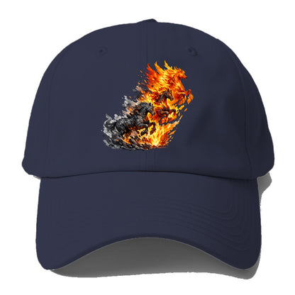 INFERNO STALLION | Horse made entirely of living flames | Blazing mane and tail | - Baseball Cap - Twilight Navy(Blue)