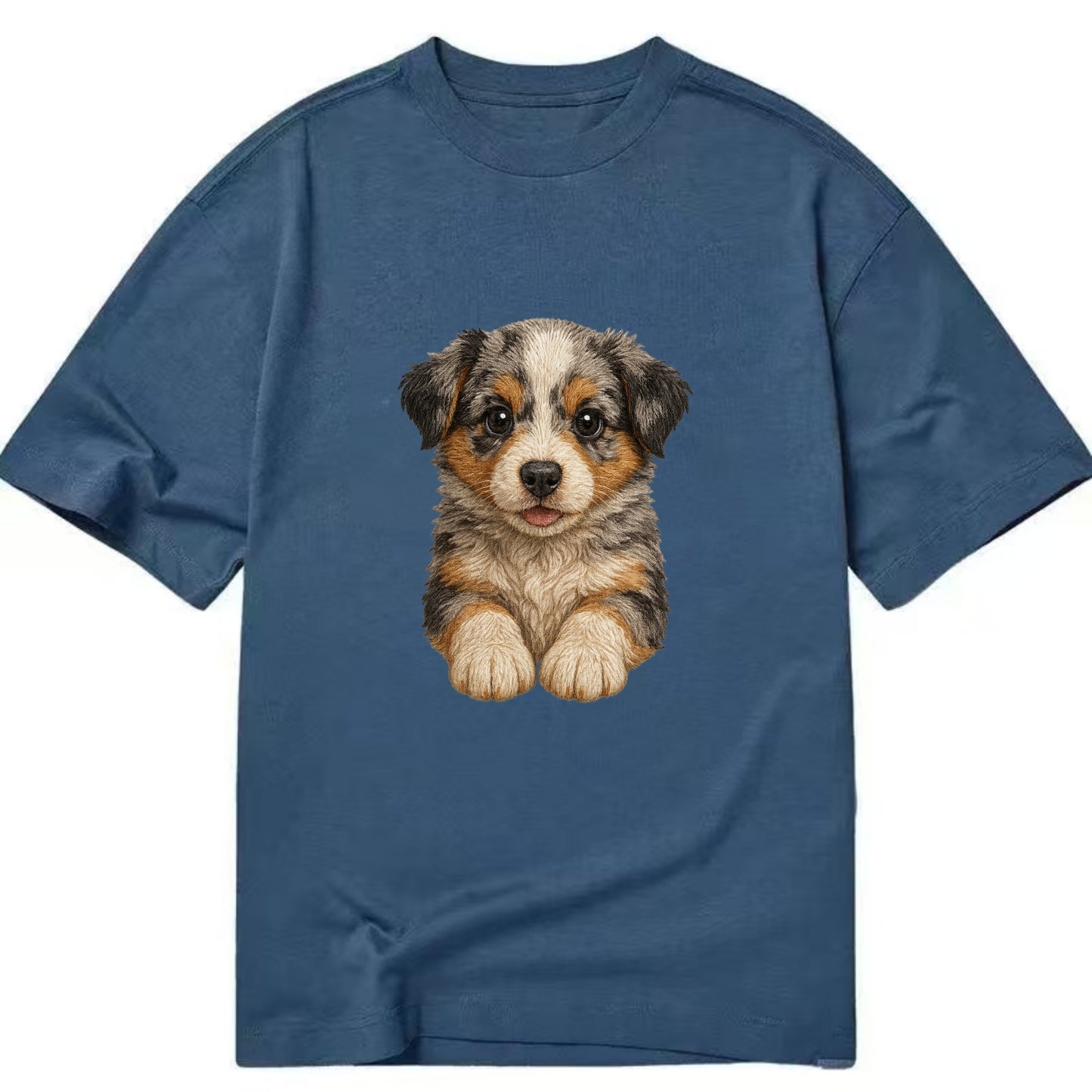 Baby Australian Shepherd Puppy - merle coat, bright eyes, fluffy, front-facing, - Classic T-shirt - Twilight Navy(Blue)