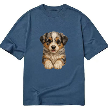 Baby Australian Shepherd Puppy - merle coat, bright eyes, fluffy, front-facing, - Classic T-shirt - Twilight Navy(Blue)
