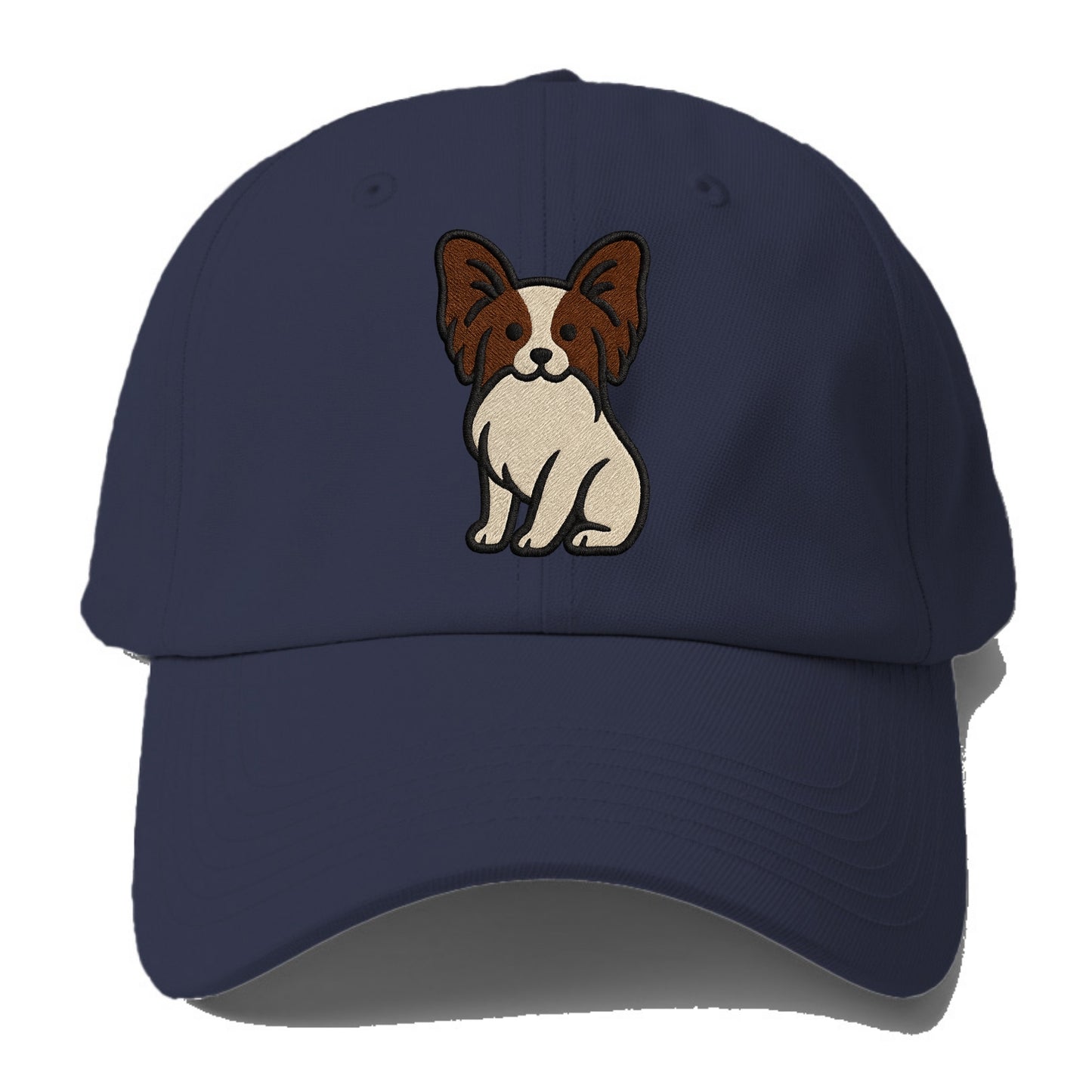 Papillon - White with brown ears sitting Baseball Cap For Big Heads - Twilight Navy(Blue)