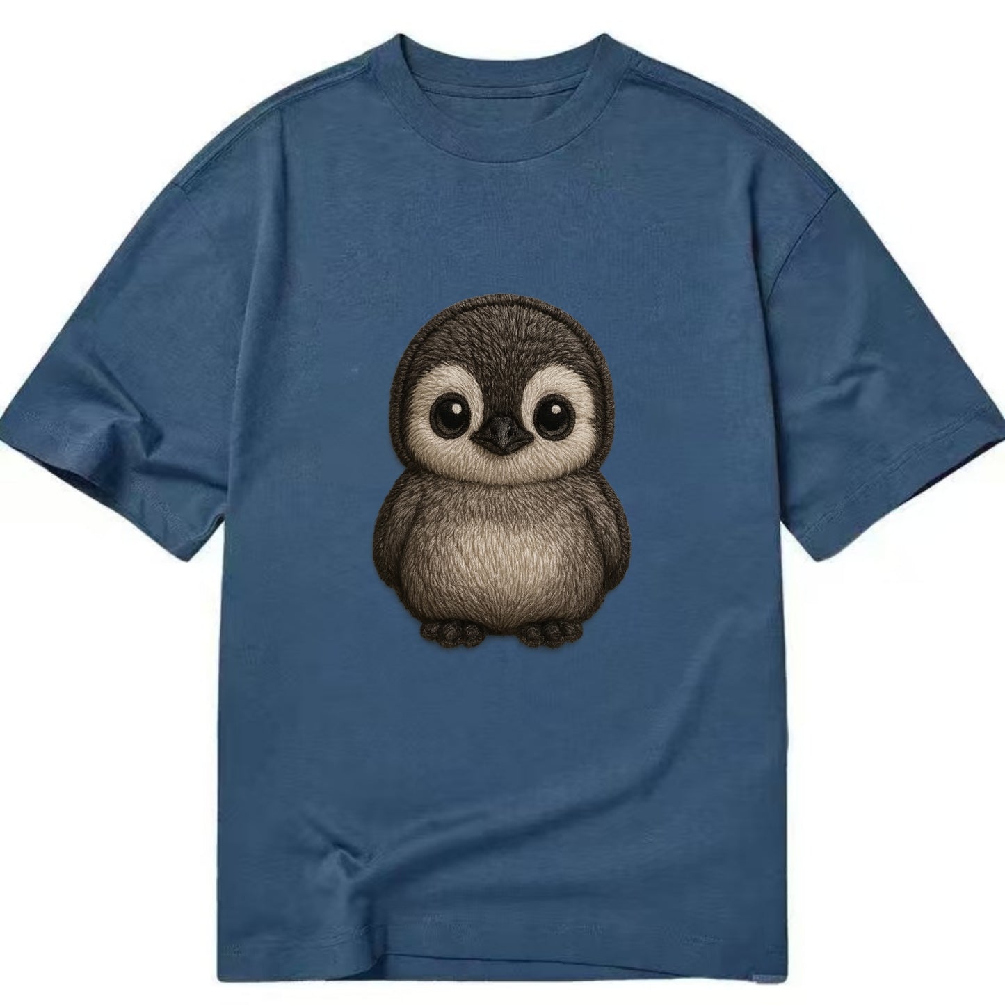 Baby Penguin Chick - gray fluffy, white face, round body, front-facing, tuxedo - Classic T-shirt - Twilight Navy(Blue)