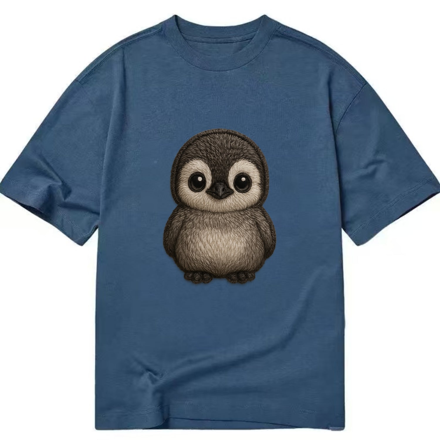 Baby Penguin Chick - gray fluffy, white face, round body, front-facing, tuxedo - Classic T-shirt - Twilight Navy(Blue)