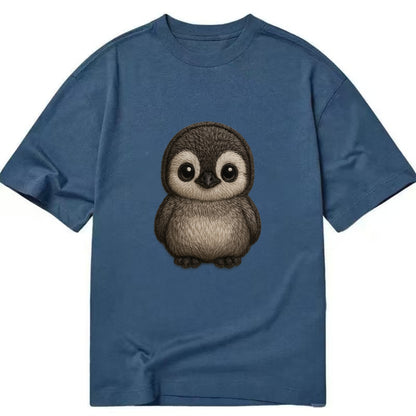 Baby Penguin Chick - gray fluffy, white face, round body, front-facing, tuxedo - Classic T-shirt - Twilight Navy(Blue)