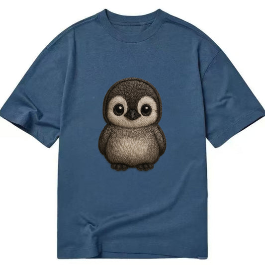 Baby Penguin Chick - gray fluffy, white face, round body, front-facing, tuxedo - Classic T-shirt - Twilight Navy(Blue)
