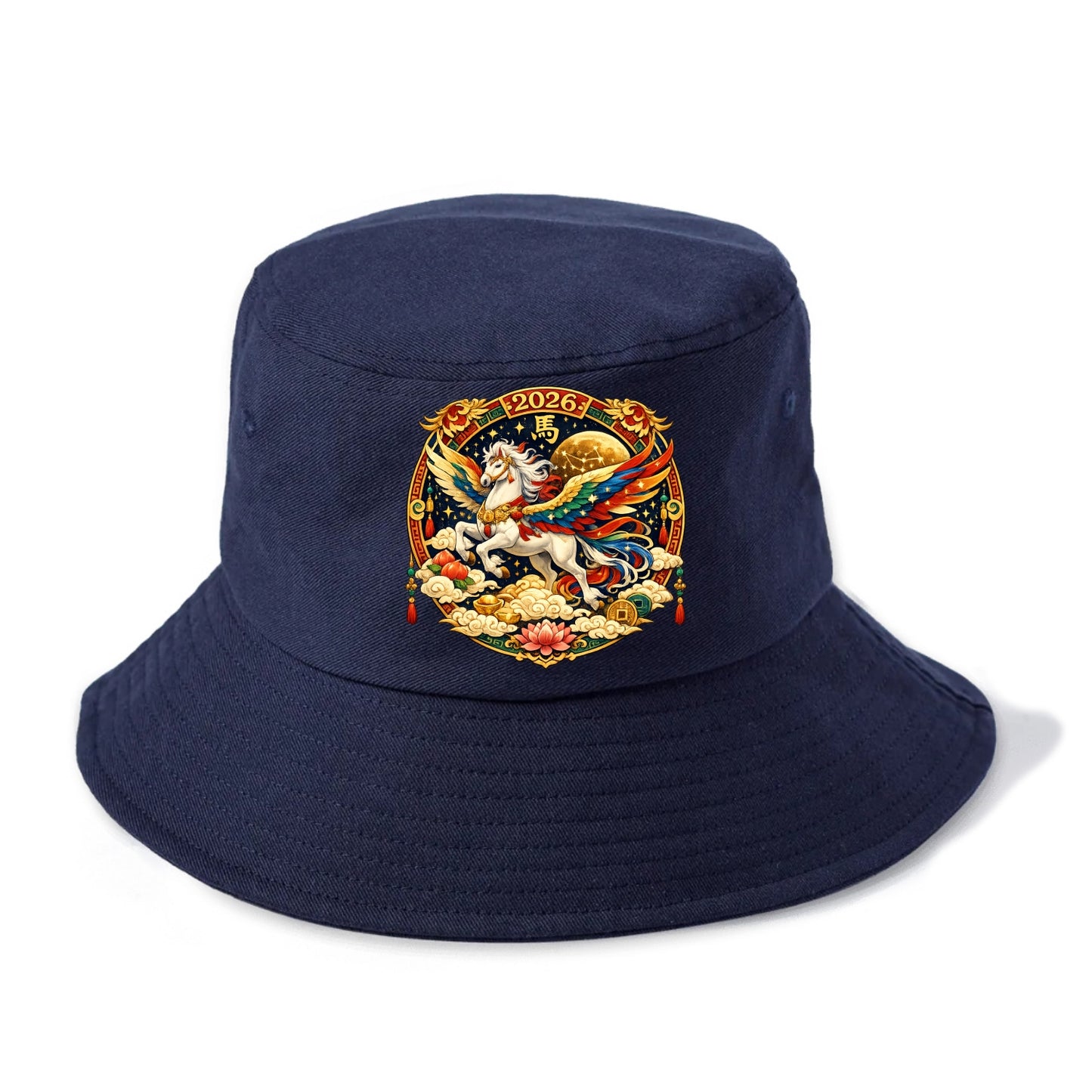 CELESTIAL HORSE | Heavenly horse among clouds and stars | Wings of flowing energy - Bucket Hat - Twilight Navy(Blue)