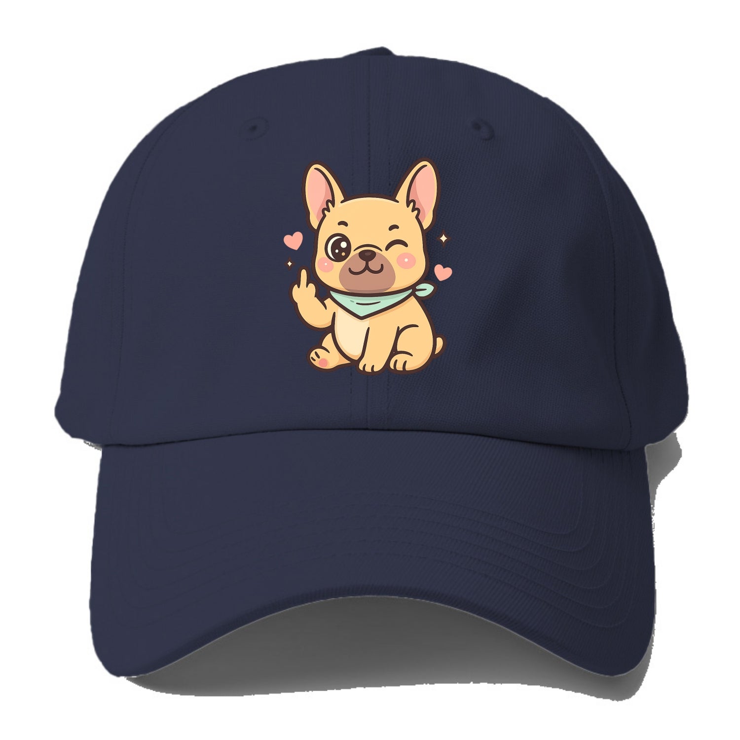 French Bulldog sitting with bat ears up, strong paw with sass - Baseball Cap For Big Heads - Twilight Navy(Blue)