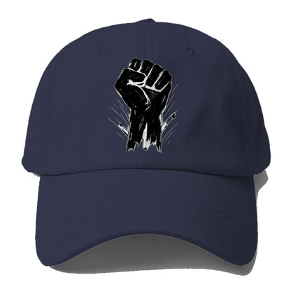 Raised fist in bold black ink brushstrokes - symbol of solidarity and resistance - Baseball Cap - Twilight Navy(Blue)