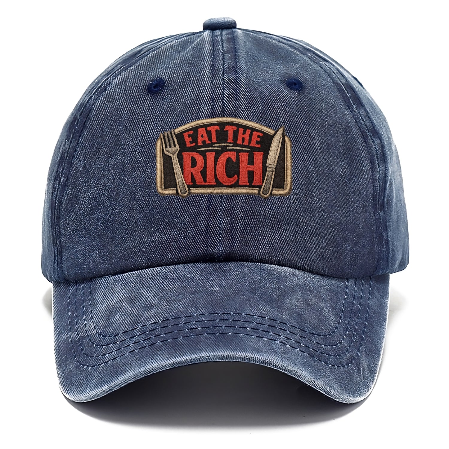 EAT THE RICH - fork and knife with text in red and silver , class war - Classic Cap - Twilight Navy(Blue)