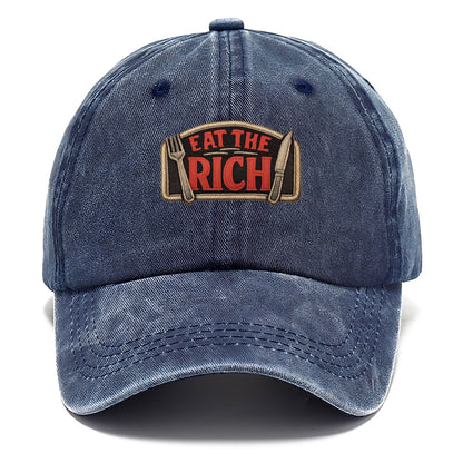 EAT THE RICH - fork and knife with text in red and silver , class war - Classic Cap - Twilight Navy(Blue)