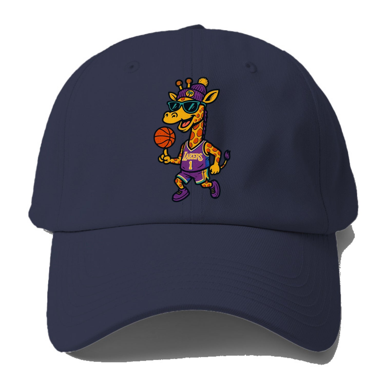 California Giraffe wearing Lakers beanie with palm tree patch and wayfarer sunglasses - Baseball Cap - Twilight Navy(Blue)