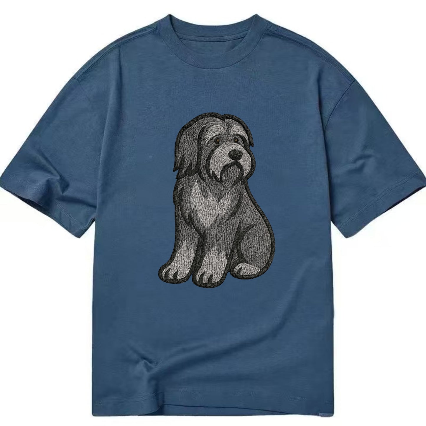 Bearded Collie - Gray shaggy coat embroidered pose - Classic T-shirt - Twilight Navy(Blue)