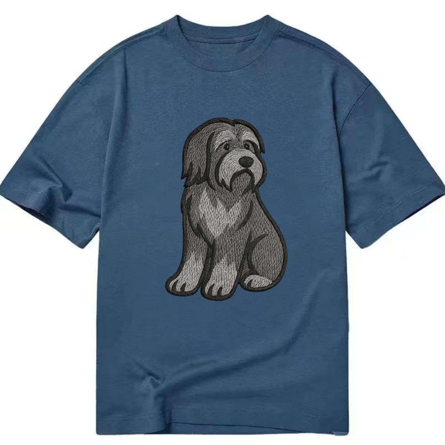 Bearded Collie - Gray shaggy coat embroidered pose - Classic T-shirt - Twilight Navy(Blue)