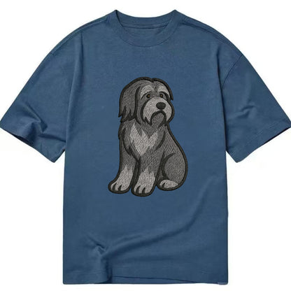 Bearded Collie - Gray shaggy coat embroidered pose - Classic T-shirt - Twilight Navy(Blue)