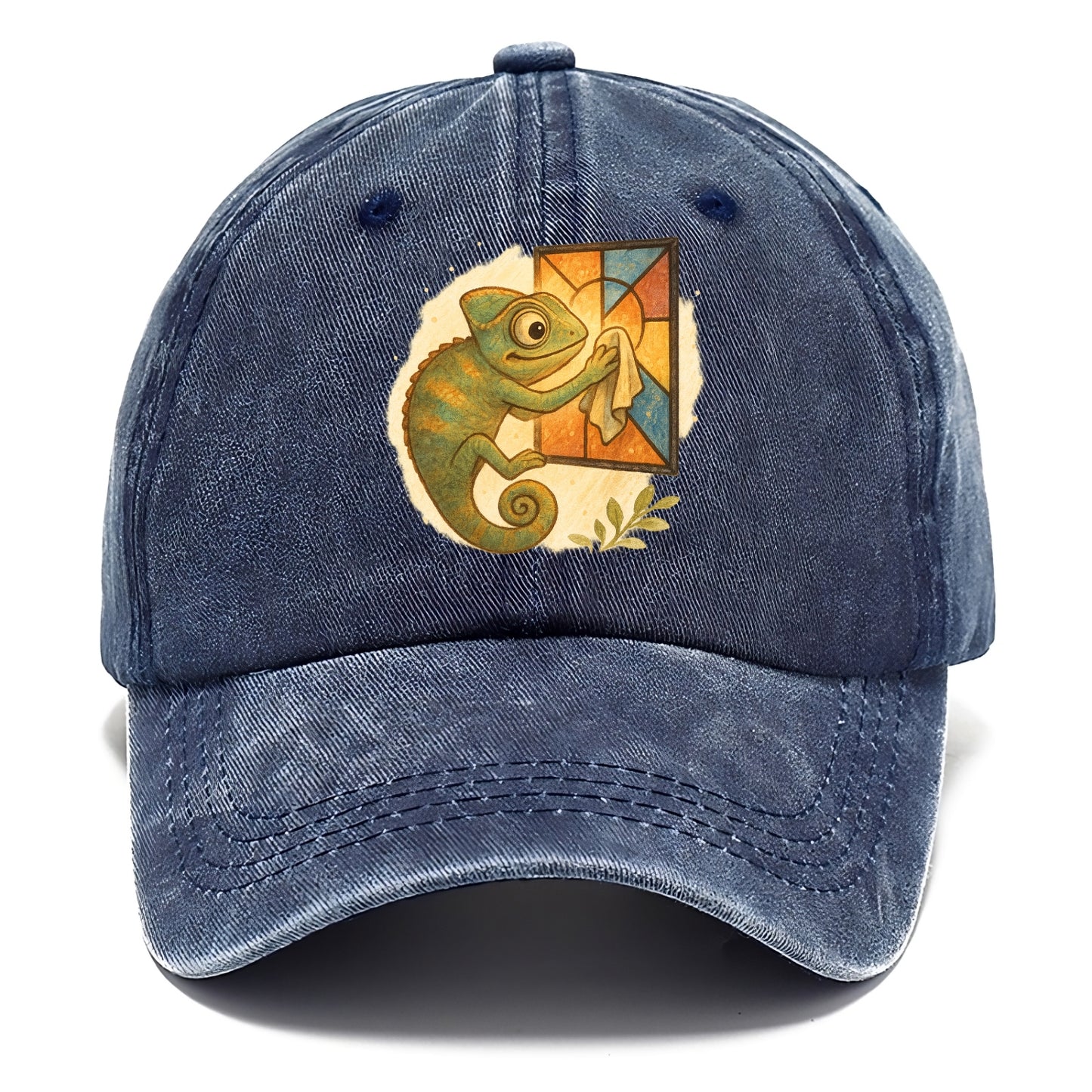 Chameleon blending into a stained-glass window it is polishing with delicate cloths - Classic Cap - Twilight Navy(Blue)