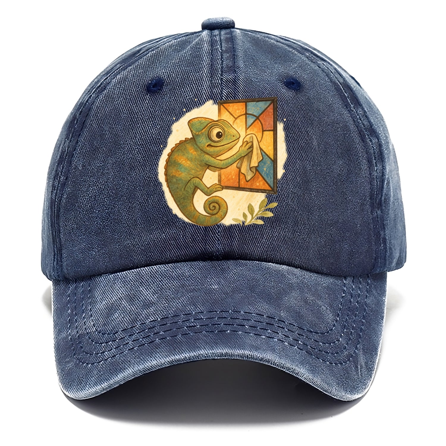 Chameleon blending into a stained-glass window it is polishing with delicate cloths - Classic Cap - Twilight Navy(Blue)