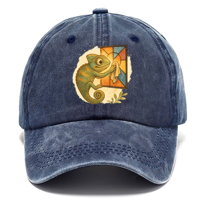 Chameleon blending into a stained-glass window it is polishing with delicate cloths - Classic Cap - Twilight Navy(Blue)