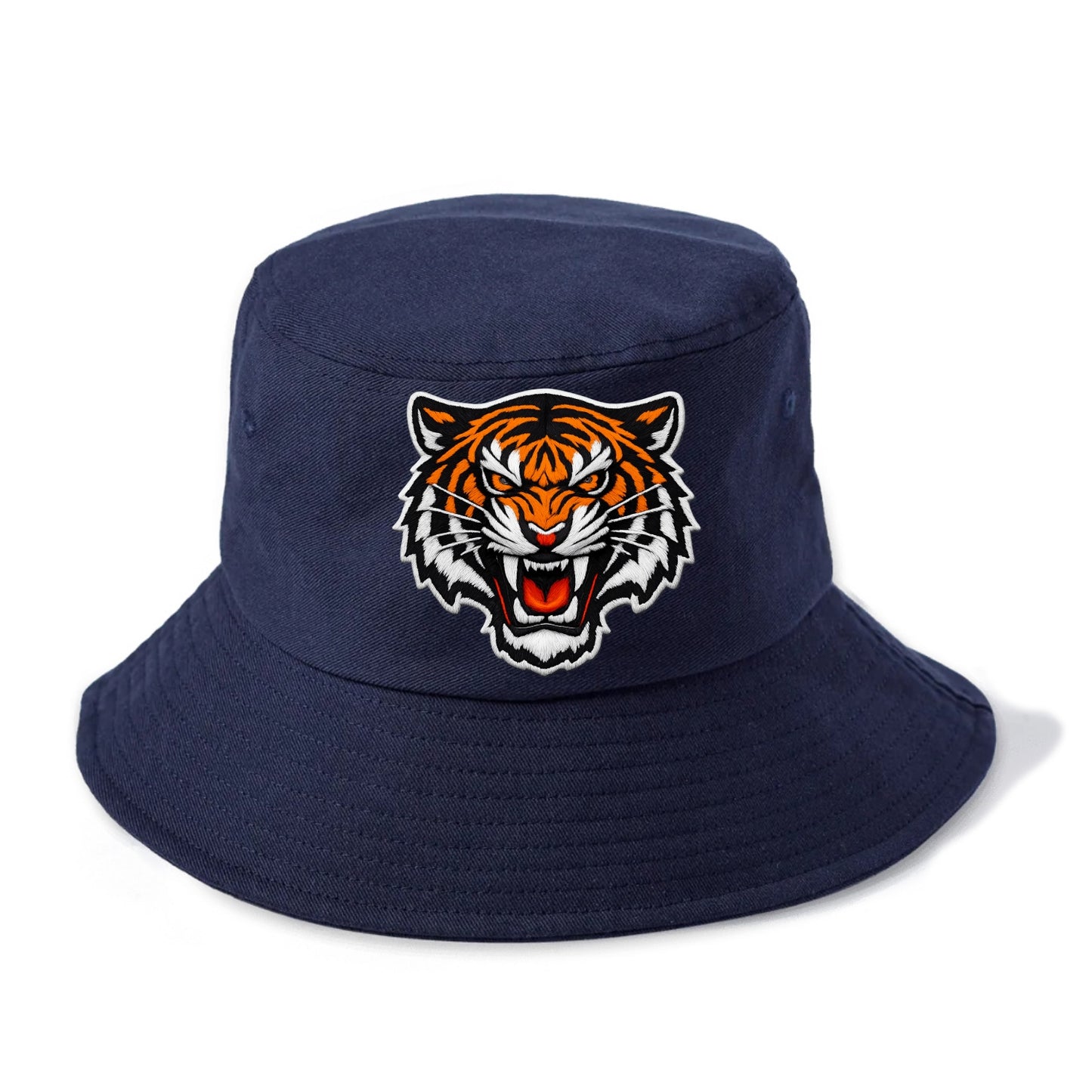 TIGER STRIPES FACE - fierce tiger face in orange, black and white , predator power - Bucket Hat - Twilight Navy(Blue)