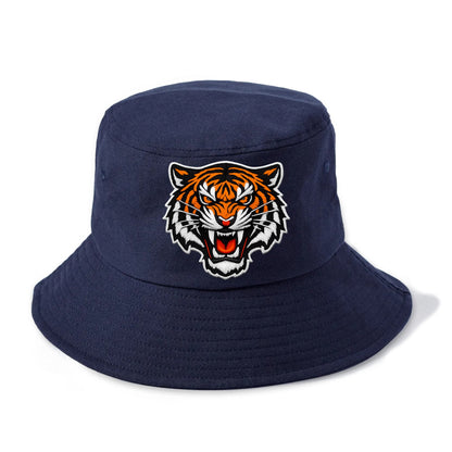 TIGER STRIPES FACE - fierce tiger face in orange, black and white , predator power - Bucket Hat - Twilight Navy(Blue)