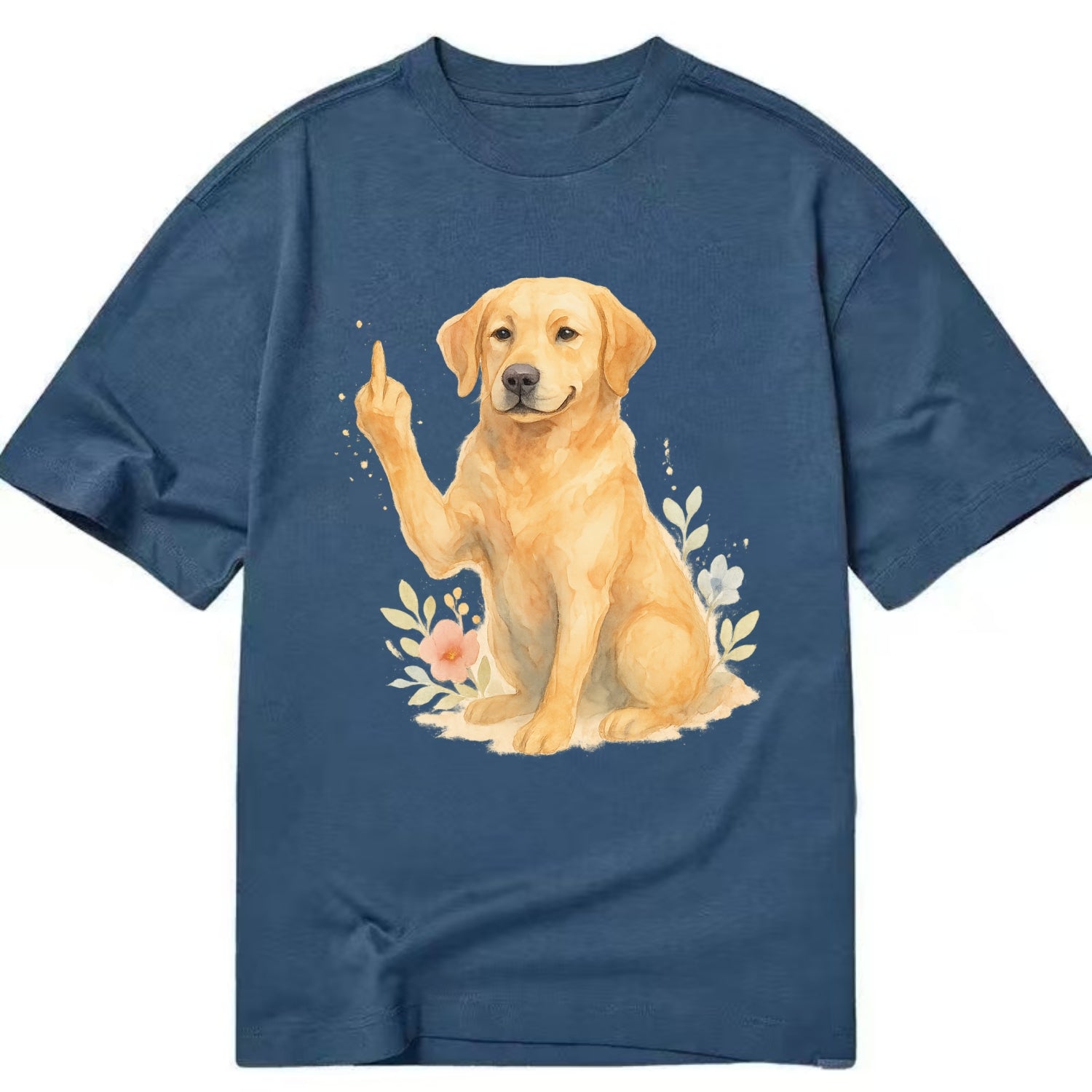 Labrador Retriever yellow sitting pretty, friendly face, strong paw up with sass - Classic T-shirt - Twilight Navy(Blue)