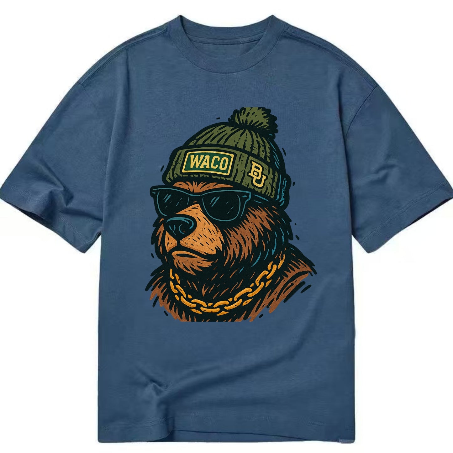 Waco Bear wearing Baylor beanie with BU patch - Classic T-shirt - Twilight Navy(Blue)